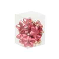 Kerstornamenten - sterren - 12x st - bubblegum roze - 4 cm - glas - mat/glans - kerstversiering