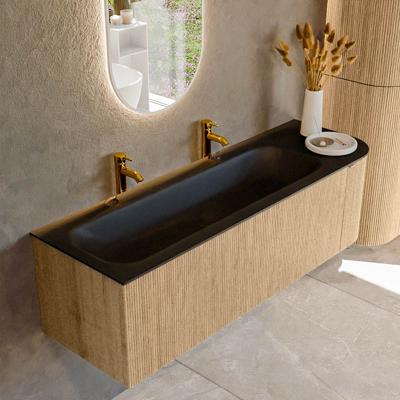 Badmeubel Mondiaz Kurve | 145 cm | Meubelkleur Oak | Wastafelkleur Urban | Links spoelbak | 2 kraangaten