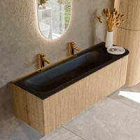 Badmeubel Mondiaz Kurve | 145 cm | Meubelkleur Oak | Wastafelkleur Urban | Links spoelbak | 2 kraangaten