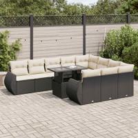 11-delige Loungeset met kussens poly rattan zwart