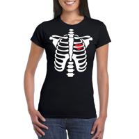Halloween t-shirt skelet - zwart - dames - verkleed shirt - Halloween kostuum