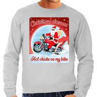 Foute kersttrui voor motorliefhebbers hot chicks grijs heren - thumbnail