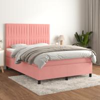 Boxspring met matras fluweel roze 140x200 cm