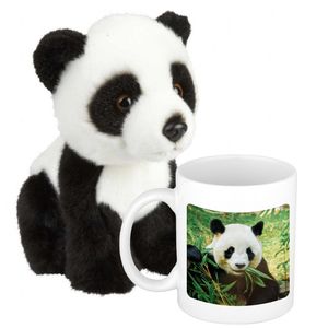 Cadeauset kind - Panda knuffel 18 cm en Drinkbeker/mol Panda 300 ml