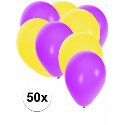 Party ballonnen - 50x stuks - 27 cm - paars / geel - versiering - feestartikelen Party ballonnen - 50x stuks - 27 cm - paars / geel - versiering - feestartikelen