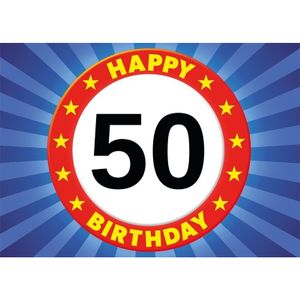 50 jaar leeftijd sticker 7,5 x 10,5 cm verjaardag versiering