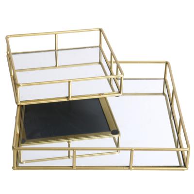 Urban Living Kaarsenborden set met spiegelbodem - 2x stuks - goud - Kaarsenplateaus - 20 en 30 cm