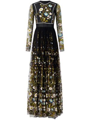 Giambattista Valli robe longue à broderies Ramages - Noir
