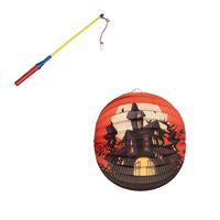 Ronde lampion 25 cm spookhuis inclusief lampionstokje