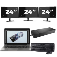 HP ZBook 15u G6 - Intel Core i7-8e Generatie - 15 inch - 16GB RAM - 256GB SSD - Windows 11 + 3x 24 inch Monitor