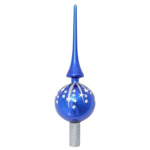 Luxe kerstpieken blauw met zilveren glitter opdruk 28 cm   -