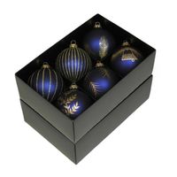 Othmar Decorations kerstballen - gedecoreerd - 12x - 8 cm - donkerblauw - Kerstbal - thumbnail