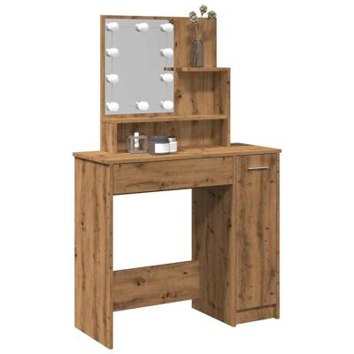 Kaptafel met LED-verlichting 86,5x35x136 cm artisanaal eiken