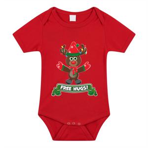 Kerst baby rompertje - rood - rendiertje - free hugs - Kerst cadeau