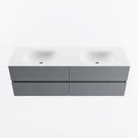 MONDIAZ VICA 150cm badmeubel onderkast Plata 4 lades. Wastafel MOON dubbel 2 kraangaten, kleur Talc.