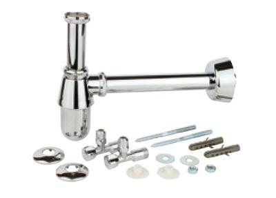 Kirchhoff Bassinflessenvangerset, 1 1/4" x 32 mm, met bevestiging en 2x haakse-kraan - 98800004