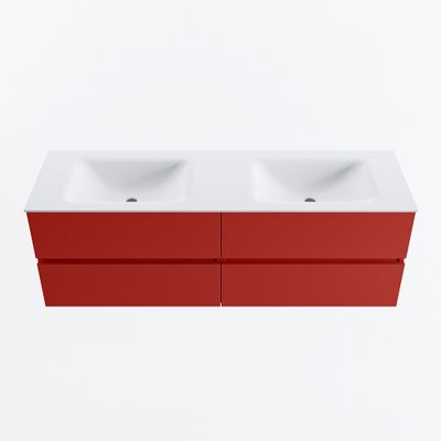 MONDIAZ VICA 150cm badmeubel onderkast Fire 4 lades. Wastafel CLOUD dubbel zonder kraangat, kleur Talc.