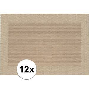 12x Placemats beige/bruin geweven/gevlochten met rand 45 x 30 cm