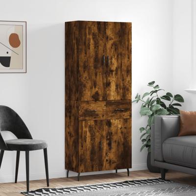 Hoge kast 69,5x34x180 cm bewerkt hout gerookt eikenkleurig