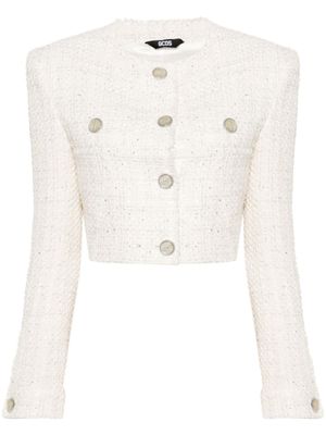 GCDS veste en tweed à coupe crop - Blanc