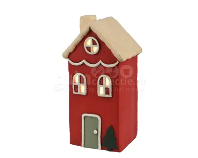 Kersthuisje LED Rood 36,5cm