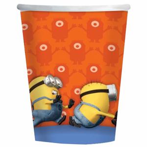 8x Minions thema feest bekertjes - karton - 266 ml - Kinderfeest - Themafeestje - Papieren bekers