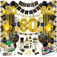 Fissaly® 80 Jaar Verjaardag Decoratie Versiering - Ballonnen – Jubileum Man & Vrouw - Zwart en Goud - thumbnail