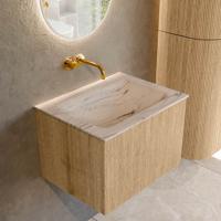 Badmeubel Mondiaz Kurve-Dlux | 60 cm | Meubelkleur Oak | Wastafelkleur Nata | Solid surface | Wasbak midden spoelbak | Zonder kraangat(en)