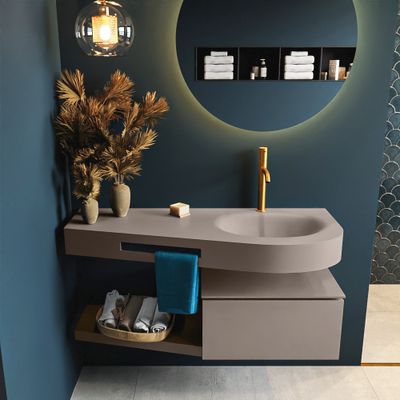 MONDIAZ RIVA 120cm badmeubel onderkast / planchet kleur Smoke met 1 lade. Wastafel DULCET rechts 1 kraangat kleur Smoke. MONDIAZ RIVA 120cm badmeubel onderkast / planchet kleur Smoke met 1 lade. Wastafel DULCET rechts 1 kraangat kleur Smoke.