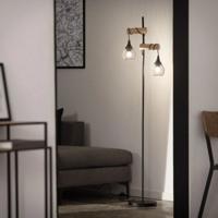 Vloerlamp zwart &apos;Mona&apos; hout e27 fitting modern 164cm