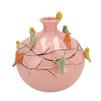 Vaas Spring birds - roze - keramiek - D18 x H18 cm - bloemenvaas Vaas Spring birds - roze - keramiek - D18 x H18 cm - bloemenvaas