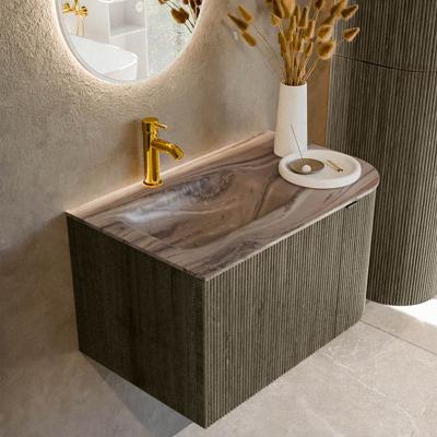 Badmeubel Mondiaz Kurve-Dlux | 75 cm | Meubelkleur Shadow | Wastafelkleur Sombra | Solid surface | Wasbak linker zijde spoelbak | 1 kraangat