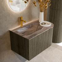 Badmeubel Mondiaz Kurve-Dlux | 75 cm | Meubelkleur Shadow | Wastafelkleur Sombra | Solid surface | Wasbak linker zijde spoelbak | 1 kraangat