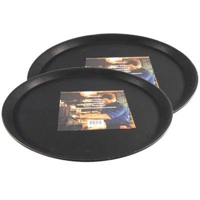 Set van 2x stuks dienblad - anti-slip - zwart - kunststof - d35 x h2 cm - vaatwasbestendig