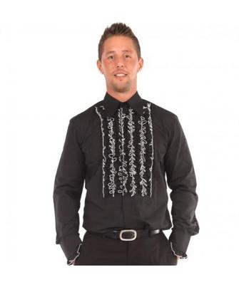 Ruffled Shirt Black with White Ruffles-M | 29% korting Ruffled Shirt Black with White Ruffles-M | 29% korting