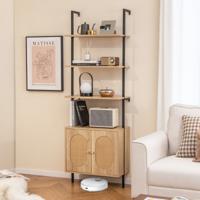 180 cm Ladderrek Boekenplank Tegen Muur Staand Rek met Metalen Frame 3 Planken Wandrek voor Woonkamer Slaapkamer Kantoor - thumbnail