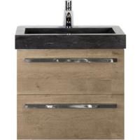 Seville Badmeubelset 60 cm - Natuur Eiken - Wastafel Hardsteen Wit Lucca
