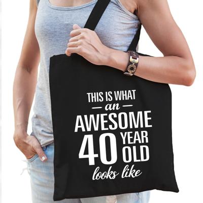 Awesome 40 year / geweldig - 40 jaar cadeau tas - zwart - voor dames - kado tas / verjaardag