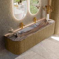 Badmeubel Mondiaz Kurve-Dlux | 170 cm | Meubelkleur Dusk | Wastafelkleur Sombra | Solid surface | Wasbak midden spoelbak | 2 kraangaten