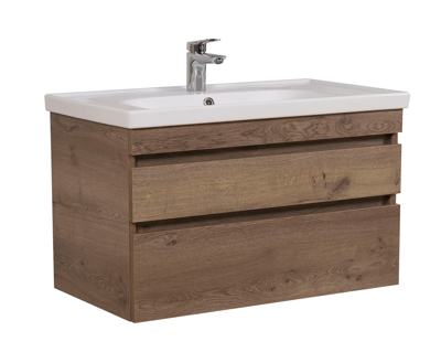 Badkamermeubel Finn 100x59x45cm Donker Eiken met keramische wastafel