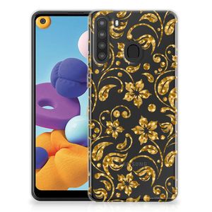 Samsung Galaxy A21 TPU Case Gouden Bloemen