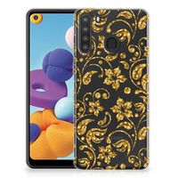 Samsung Galaxy A21 TPU Case Gouden Bloemen