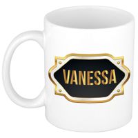 Naam cadeau mok / beker Vanessa met gouden embleem 300 ml