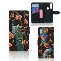 Alcatel 1S 2020 | Telefoonhoesje | Met pasjeshouder | Pauw met Bloemen