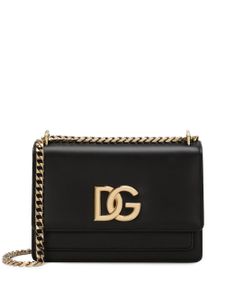 Dolce & Gabbana sac à bandoulière en cuir à plaque logo - Noir