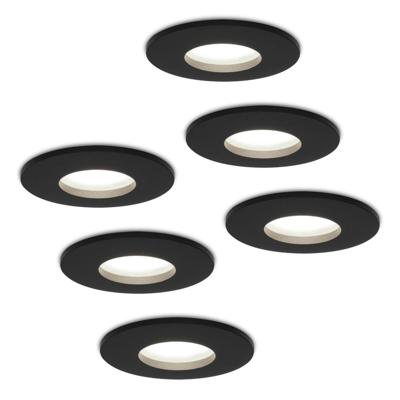 Set van 6 Porto - LED Inbouwspots - 5 Watt 400 lumen - 6000K Daglicht wit - GU10 - Dimbaar - Rond - IP44 voor badkamer, buiten en binnen - Zwart