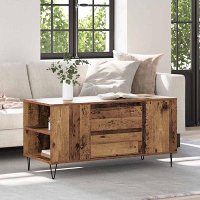 Salontafel met lade Oud Hout 102 x 44,5 x 50 cm Bewerkt hout