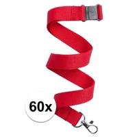 Keycord/lanyard koord - 60x - rood - met sleutelhanger - 50 cm