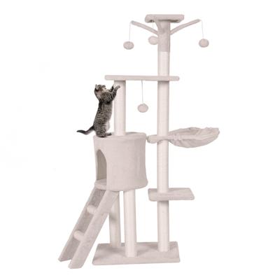 Krabpaal 140 cm Krabpaal met Plateaus Krabpaal Kattenmeubels Klimboom Activiteitenboom Beige