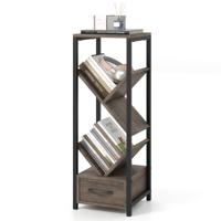 Boekenkast in Boomvorm 4 Niveaus Staand Rek met Lade en Metalen Frame CD- en DVD-Plank Kantoorrek Opbergrek voor Woonkamer Slaapkamer